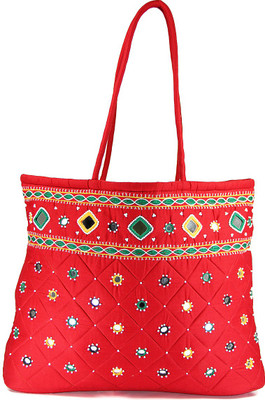 

Womens Cottage Red Cotton Border Patch Work Bag School Bag(Multicolor, 5 inch)
