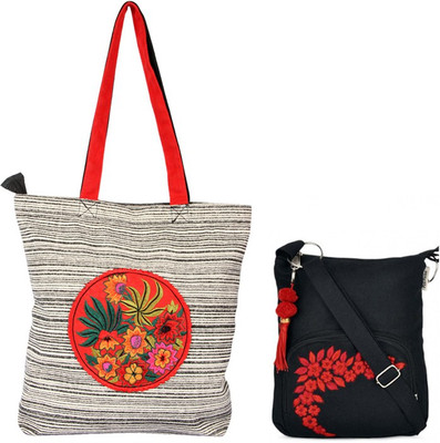 

Pick Pocket Combo of Beautiful Kadhi Patchwork Shopper Bag with Black Small Sling Bag School Bag(Black, 5 inch)