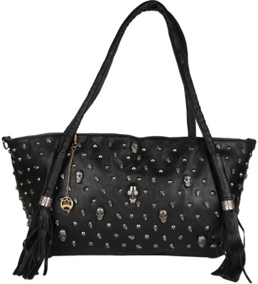 

Moedbuille Black Skull Letherette Tote Handbag [MBHB00003] Shoulder Bag(Black, 12 inch)
