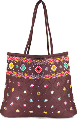 

Womens Cottage Brown Cotton Border Patch Work Bag School Bag(Multicolor, 5 inch)