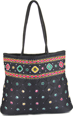 

Womens Cottage Black Cotton Border Patch Work Bag School Bag(Multicolor, 5 inch)