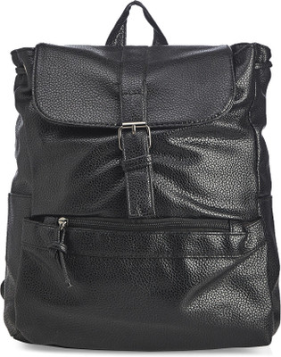 Vero Couture Black Textured Snap Backpack(Black, 15 L)