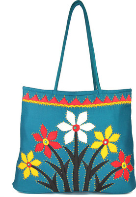 

Womens Cottage Blue Cotton Flower Bunch Patch Work Bag School Bag(Multicolor, 5 inch)