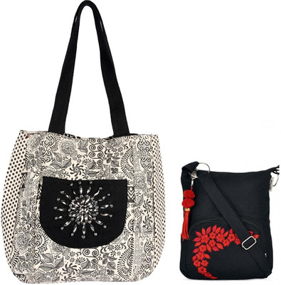 

Pick Pocket Combo of Beautiful Hand Embroidered Jholi with Black Small Sling Bag School Bag(Black, 5 inch)