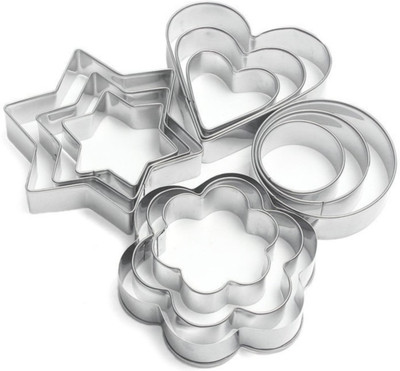 JLT Stainless Steal Heart, Round, Flower, Star Shape Cookie Cutter(Pack of 12)