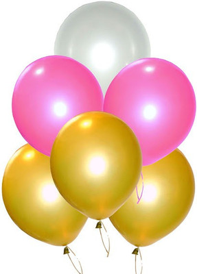 

GrandShop Solid Glitter Super-Metallic 9" Inch Balloon(Pink, White, Gold, Pack of 50)