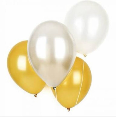 

PartyballoonsHK Solid HK0204 Metallic White Golden Balloon(Gold, White, Pack of 50)