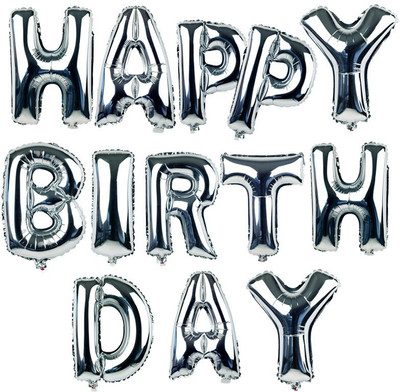 

Priyals Solid Party Supplies Foil Happy Birthday Letters Silver Balloon(Silver, Pack of 1)