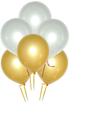 

GrandShop Solid 50195 Balloon(Gold, White, Pack of 50)