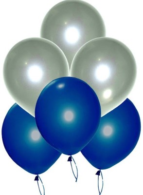 

GrandShop Solid Super Metallic silky 9" Inch Balloon(Blue, Silver, Pack of 50)