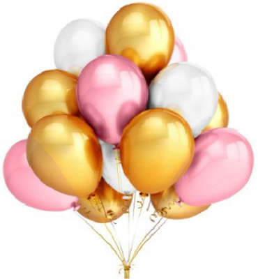 

PartyballoonsHK Solid Metallic Gold & Pink & White Color Birthday Party Balloon(White, Gold, Pink, Pack of 50)