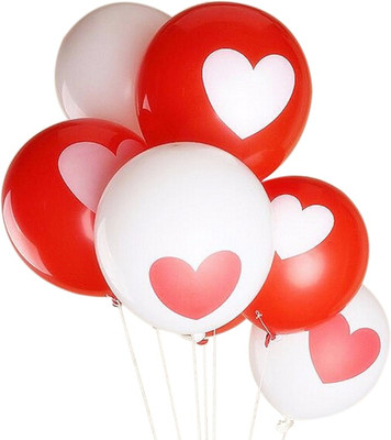 PartyballoonsHK Printed Heart Shape For Wedding, Lovers, Birthday Parties Decoration(Pack of 50) (Red & White) Balloon(Red, White, Pack of 50)