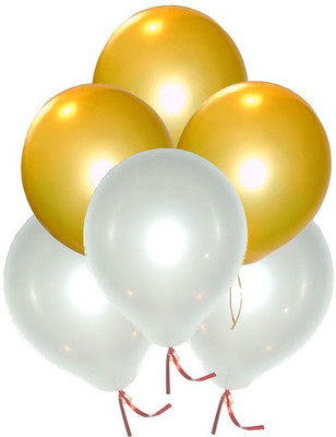 

GrandShop Solid Super Metallic 9" Inchs Balloon(Gold, White, Pack of 50)