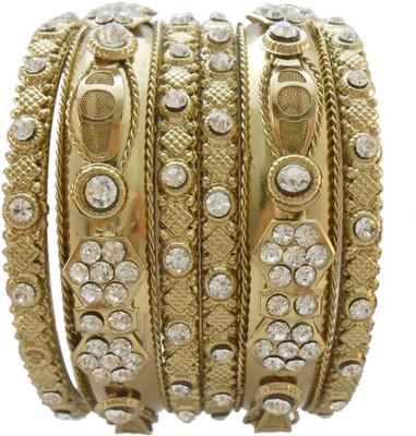 

My Design Alloy Gold-plated Bangle Set(Pack of 6), Gold;white