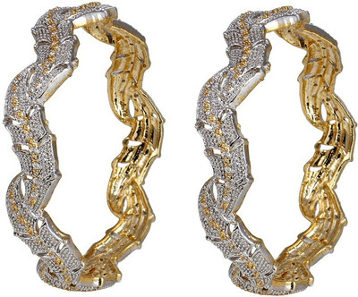 

Pink Rose Alloy Bangle Set(Pack of 2), White;gold