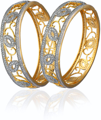 

Alysa Alloy, Silver Cubic Zirconia Gold-plated, Rhodium Bangle Set(Pack of 2), Silver;gold
