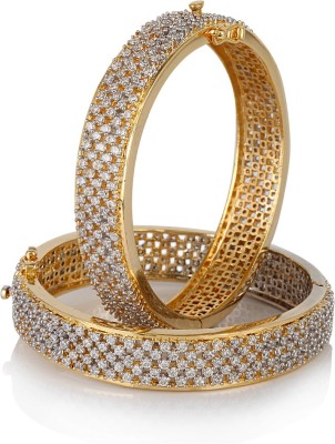 Jewels Galaxy Alloy Cubic Zirconia Copper Bangle Set(Pack of 2)