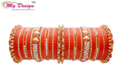 

My Design Lac Gold-plated Bangle Set(Pack of 54), Orange