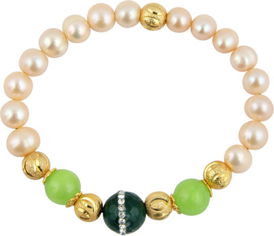 

Pearlz Ocean Alloy Pearl, Jade Gold-plated Bracelet, Orange;green