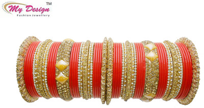

My Design Lac Gold-plated Chudas(Pack of 58), Orange