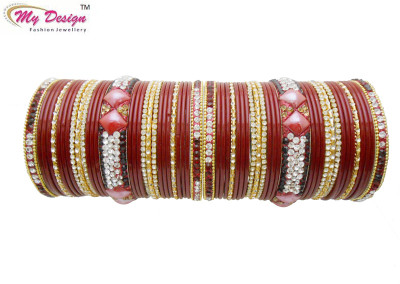 

My Design Lac Gold-plated Chudas(Pack of 58), Maroon