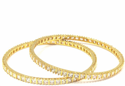 JEWELSHINGAR Brass Cubic Zirconia Rhodium Bangle Set(Pack of 2)