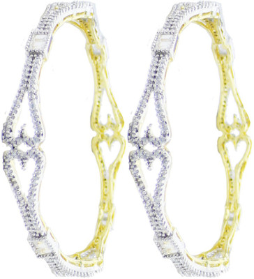 

You Bella Alloy Cubic Zirconia Gold-plated Bangle Set(Pack of 2, White