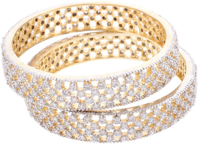 

Signature Collection Jewelry Alloy Cubic Zirconia Gold-plated Bangle Set(Pack of 2), White;gold