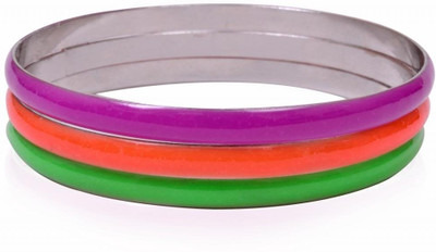 45% OFF on TRENDY BAUBLES Metal Enamel, Rhodium Bangle Set(Pack of 3)