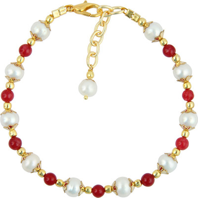 

Pearlz Ocean Alloy Pearl, Jade Gold-plated Bracelet, White;red
