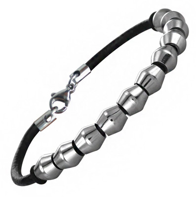 

Peora Stainless Steel, Leather Bracelet, Black