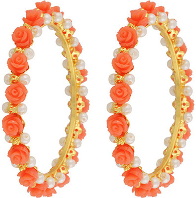 

Nisa Pearls Alloy Coral Gold-plated Bangle Set(Pack of 2), Gold;orange