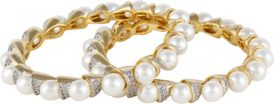 64% OFF on Affinity Alloy, Silver Cubic Zirconia Gold-plated Bangle Set(Pack of 2)