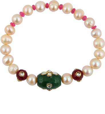 

Pearlz Ocean Alloy Pearl, Jade Gold-plated Bracelet, Orange
