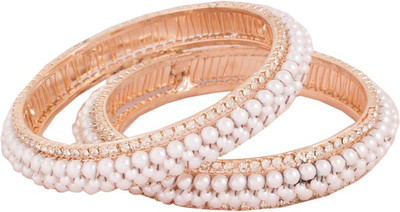 

Grace Jewels Alloy Pearl Gold-plated Bangle Set(Pack of 2), Gold;white