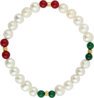 

Pearlz Ocean Alloy Pearl, Jade Gold-plated Bracelet, White;red;green