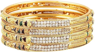 GEODE DELIGHT Brass Cubic Zirconia Gold-plated Bangle Set(Pack of 4)