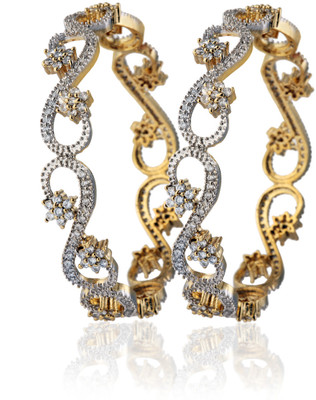 55% OFF on Alysa Silver, Alloy Cubic Zirconia Rhodium, Gold-plated Bangle Set(Pack of 2)