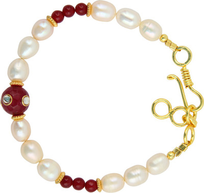 

Pearlz Ocean Alloy Pearl, Jade Gold-plated Bracelet, Orange;red