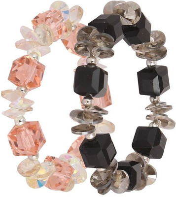 

Riana Stone Swarovski Crystal Bracelet Set(Pack of 2), Pink;black