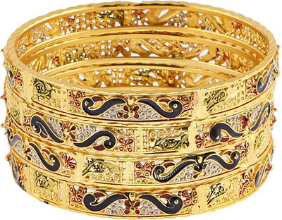 

Zeneme Alloy Bangle Set(Pack of 4), Gold