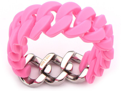 

Inox Jewelry Stainless Steel, Silicone Bracelet, Silver;pink