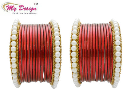 

My Design Alloy Gold-plated Bangle Set(Pack of 28), Red