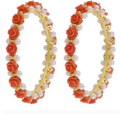 

Nisa Pearls Alloy Coral Gold-plated Bangle Set(Pack of 2), Gold;red