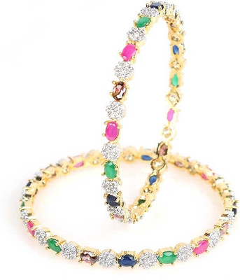 

Handluv Alloy Cubic Zirconia Gold-plated, Rhodium Bangle Set(Pack of 2), Multicolor