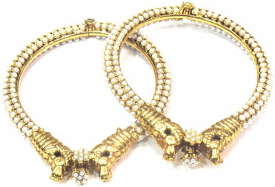 JEWELSHINGAR Brass Cubic Zirconia Rhodium Bangle Set(Pack of 2)
