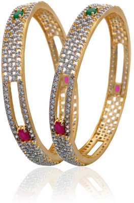67% OFF on Alysa Alloy, Silver Cubic Zirconia Gold-plated, Rhodium Bangle Set(Pack of 2)