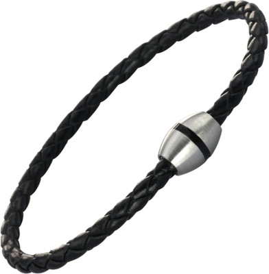 

Peora Stainless Steel, Leather Bracelet, Black