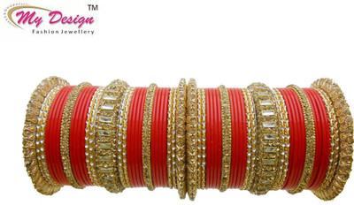 

My Design Lac Gold-plated Bangle Set(Pack of 58), Red