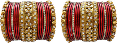 

My Design Alloy Gold-plated Bangle Set(Pack of 34), Maroon